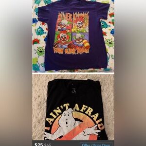 Set of 2 Killer Klowns and Ghost Buster T-shit. good used condition young men m